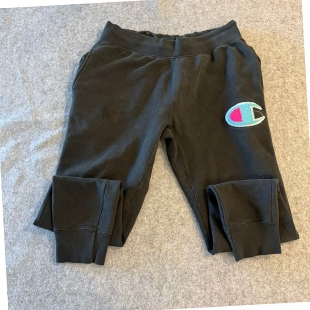 Champion Reverse Weave Sweatpants Womens L Black Good Chenille Logo Joggers